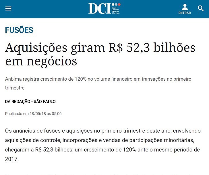 Aquisies giram R$ 52,3 bilhes em negcios